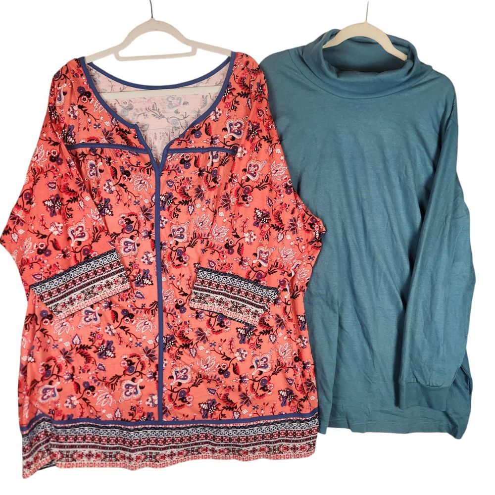 Woman Within Top Lot Of 2 Size 3X/4X Multicolor Floral Blouse‎ Turtleneck New